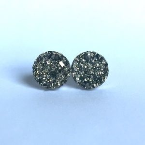 Druzy Small Gunmetal Gray Round Stud Earrings